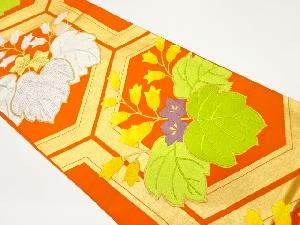 亀甲に花・葉模様織出し袋帯